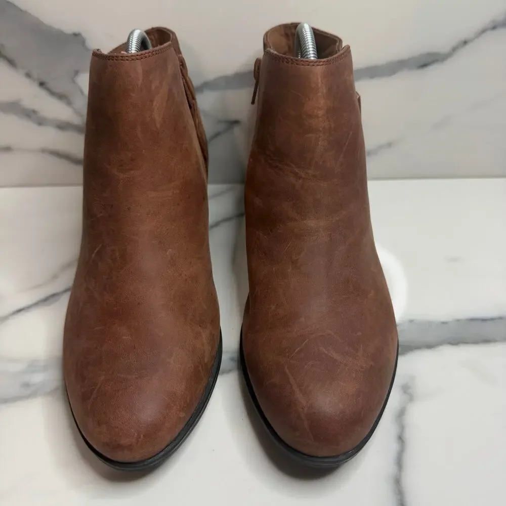 Clarks Collection Wmns Brown Leather Addiy Gladys Boots Sz 8.5 Festival Boho